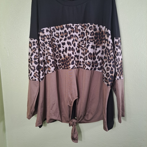 SHEIN Tops - NIP Shein Curve  Plus Colorblock Leopard Knot Front Tee Size 2X